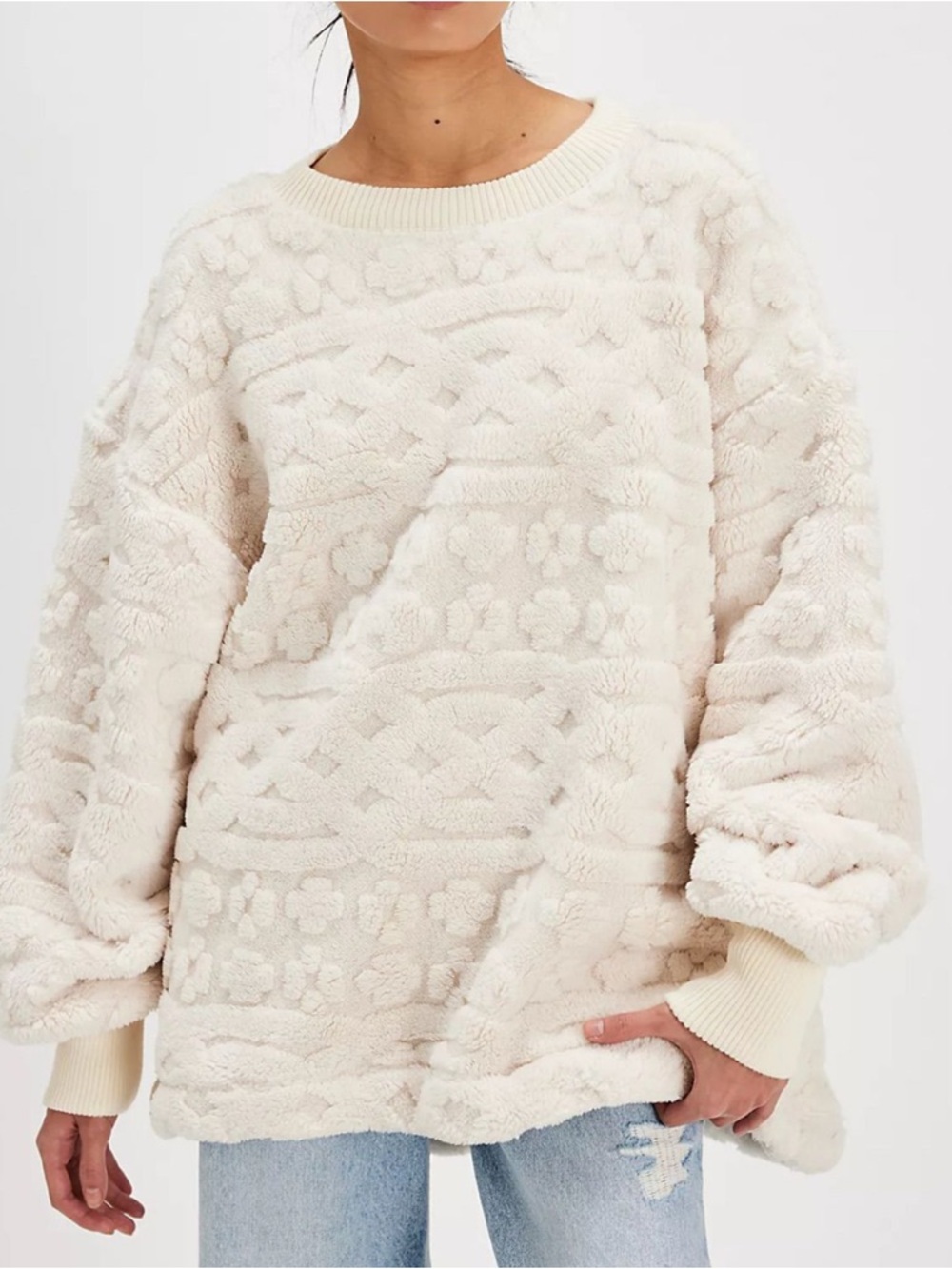 NWOT Free People Cable Knit Oversized Sweatshirt In Ivory Size Medium